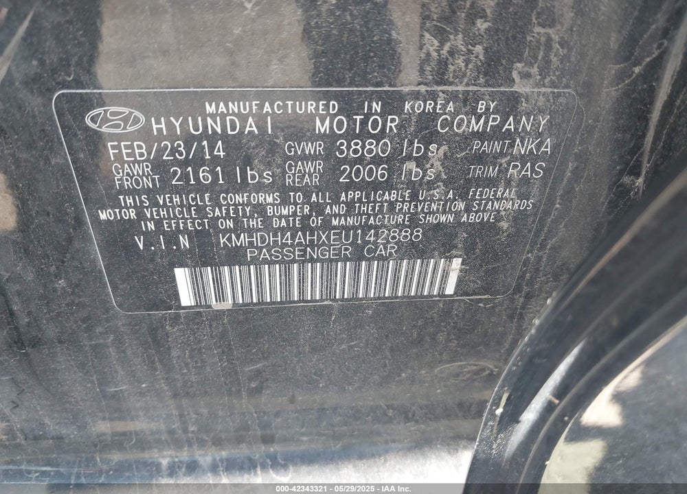 2014 HYUNDAI ELANTRA SPORT VIN: KMHDH4AHXEU142888
