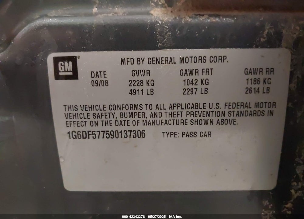 2009 CADILLAC CTS STANDARD VIN: 1G6DF577590137306