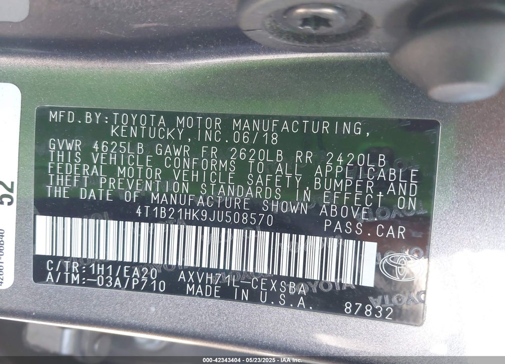2018 TOYOTA CAMRY HYBRID SE VIN: 4T1B21HK9JU508570