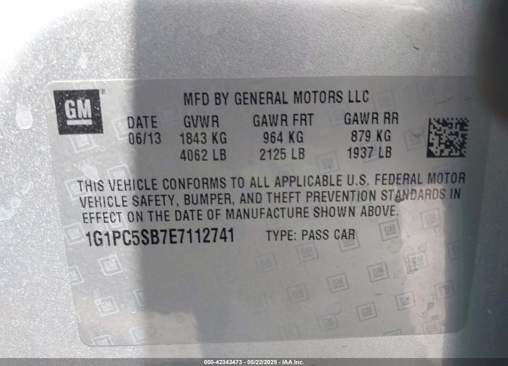 2014 CHEVROLET CRUZE VIN: 1G1PC5SB7E7112741