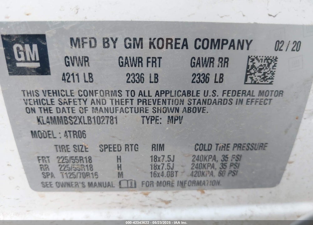 2020 BUICK ENCORE GX VIN: KL4MMBS2XLB102781