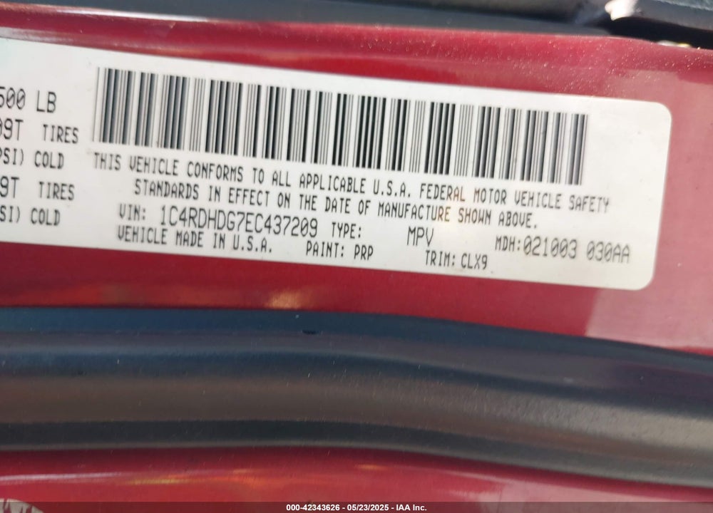2014 DODGE DURANGO VIN: 1C4RDHDG7EC437209