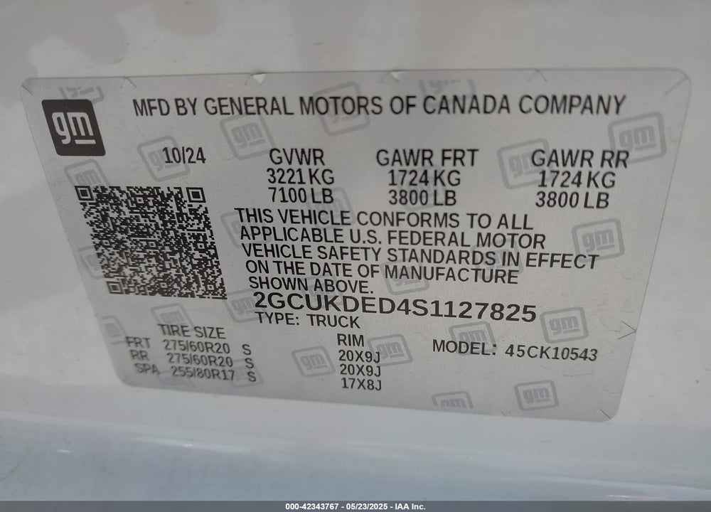 2025 CHEVROLET SILVERADO 1500 4WD STANDARD BED LT VIN: 2GCUKDED4S1127825