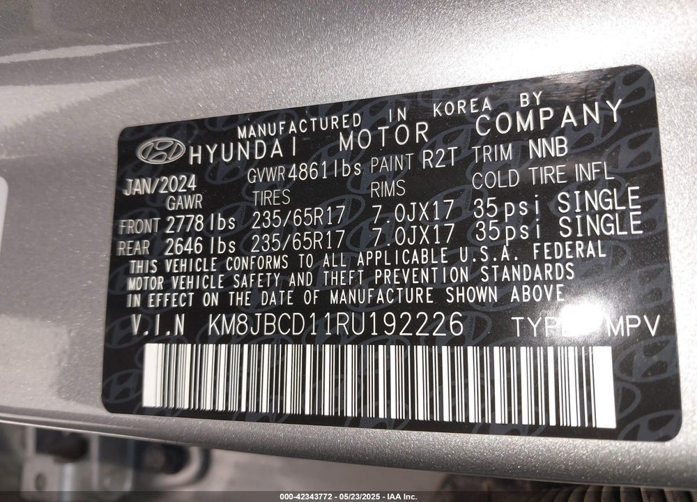2024 HYUNDAI TUCSON HYBRID VIN: KM8JBCD11RU192226