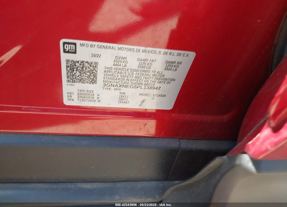 2023 CHEVROLET EQUINOX VIN: 3GNAXNEG5PL138947
