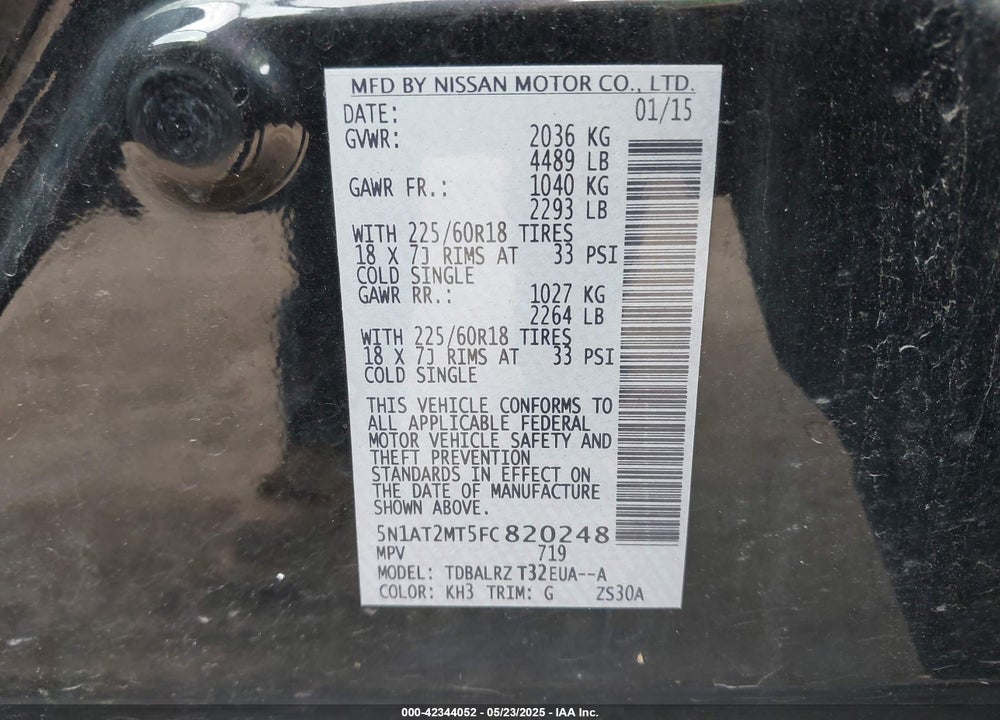 2015 NISSAN ROGUE VIN: 5N1AT2MT5FC820248