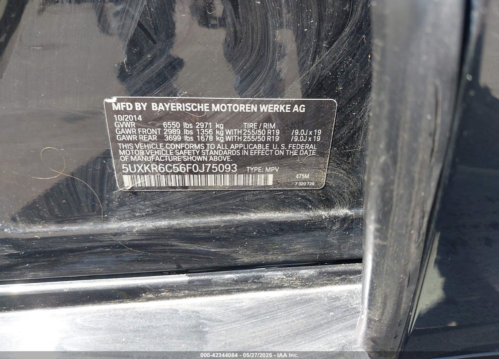 2015 BMW X5 XDRIVE50I VIN: 5UXKR6C56F0J75093