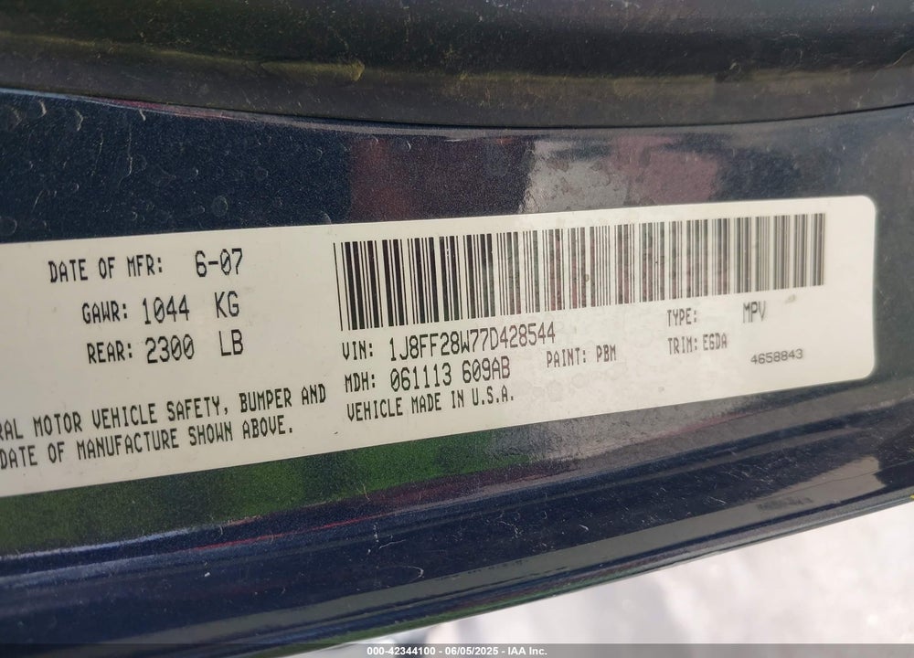 2007 JEEP PATRIOT SPORT VIN: 1J8FF28W77D428544