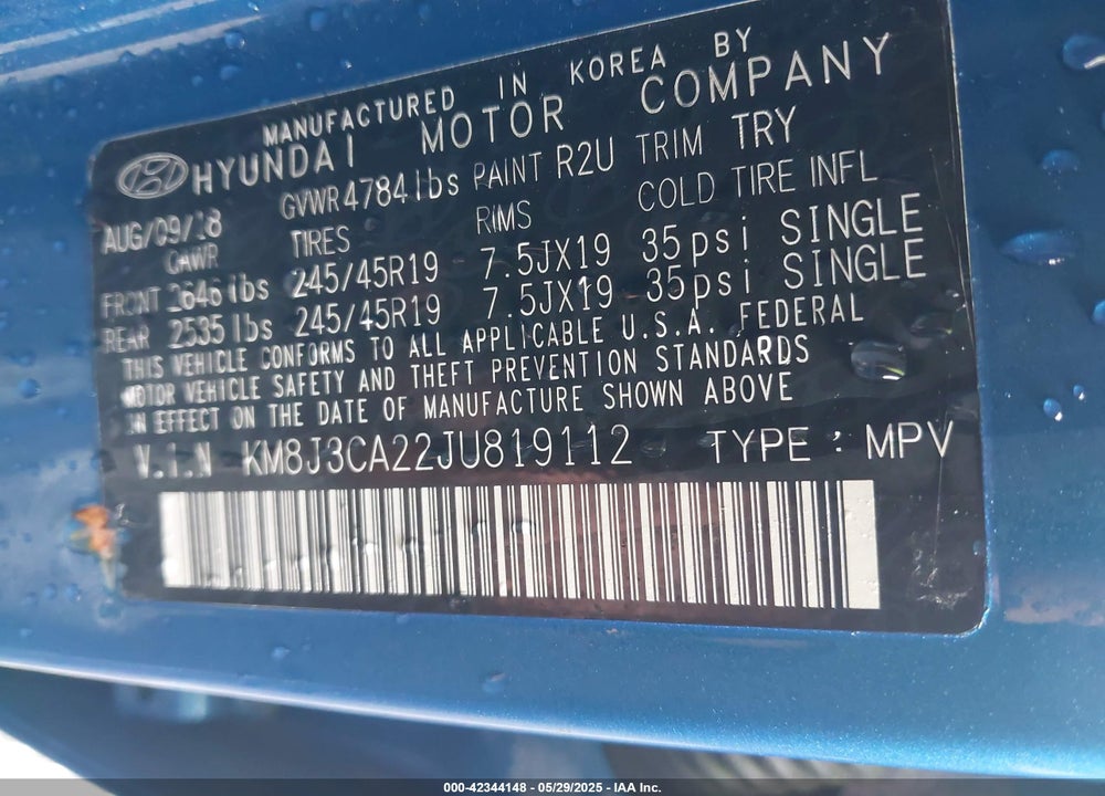 2018 HYUNDAI TUCSON VIN: KM8J3CA22JU819112