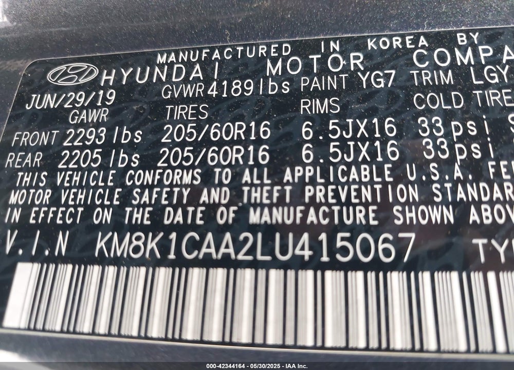 2020 HYUNDAI KONA VIN: KM8K1CAA2LU415067
