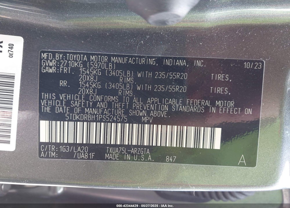 2023 TOYOTA HIGHLANDER VIN: 5TDKDRBH1PS524575