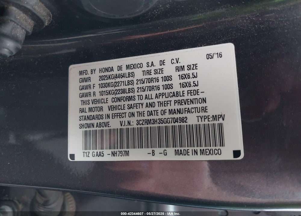 2016 HONDA CR-V LX VIN: 3CZRM3H35GG704982