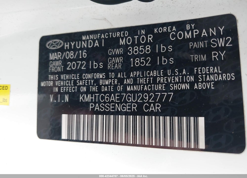 2016 HYUNDAI VELOSTER TURBO VIN: KMHTC6AE7GU292777