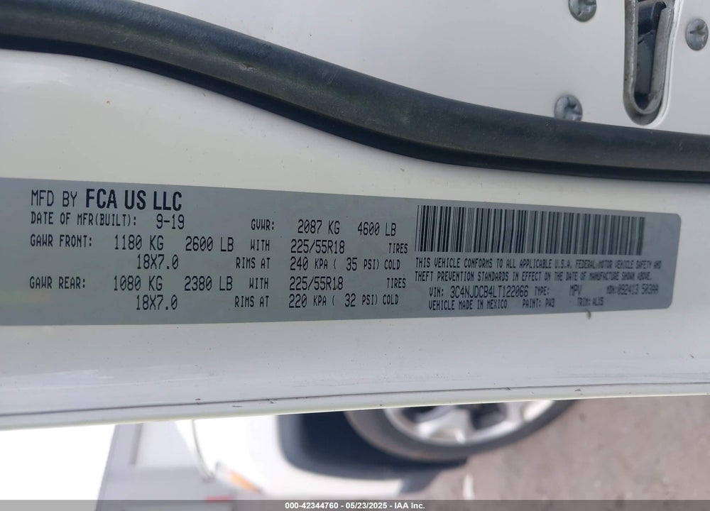 2020 JEEP COMPASS VIN: 3C4NJDCB4LT122066