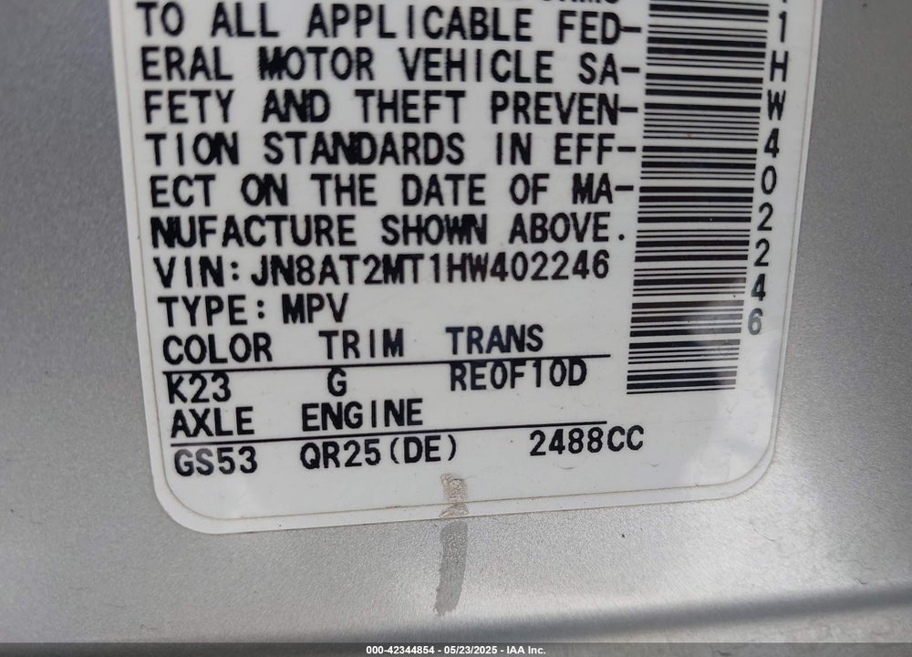 2017 NISSAN ROGUE S VIN: JN8AT2MT1HW402246
