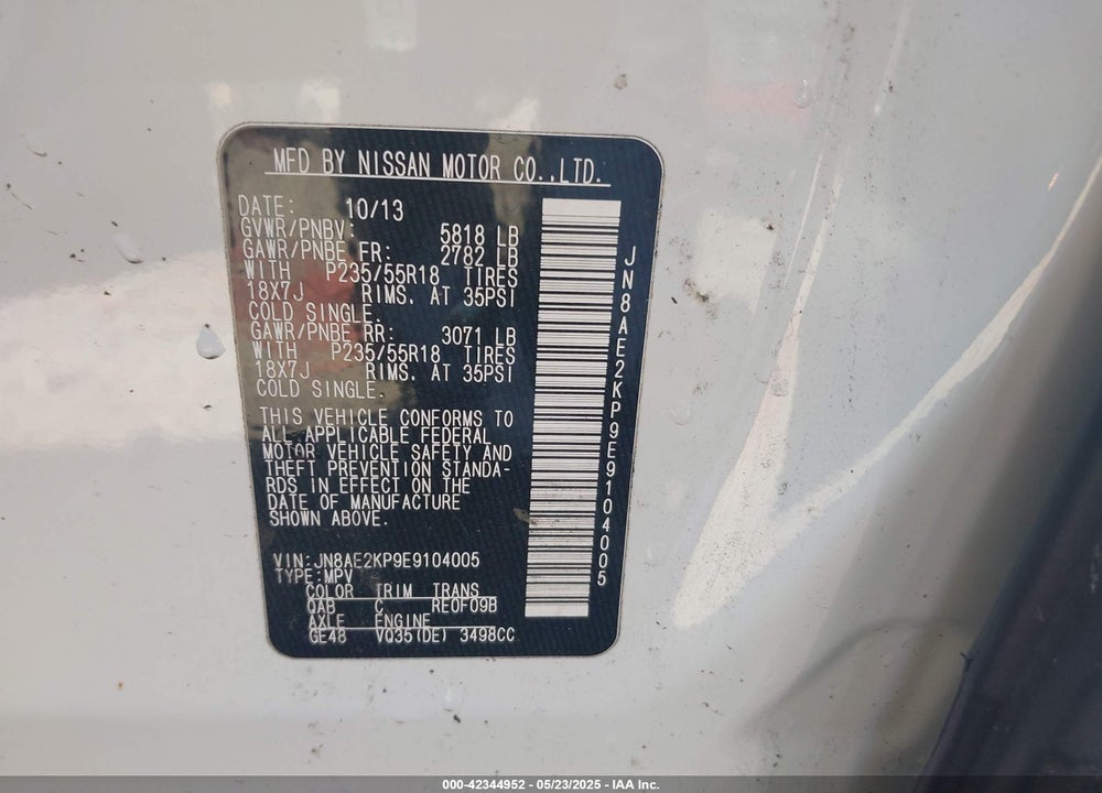 2014 NISSAN QUEST VIN: JN8AE2KP9E9104005