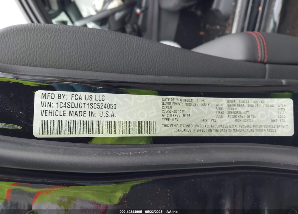 2025 DODGE DURANGO VIN: 1C4SDJCT1SC524056