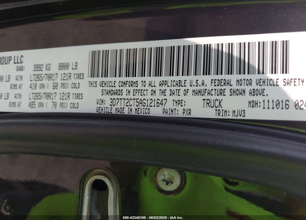 2010 DODGE RAM 2500 VIN: 3D7TT2CT5AG121647