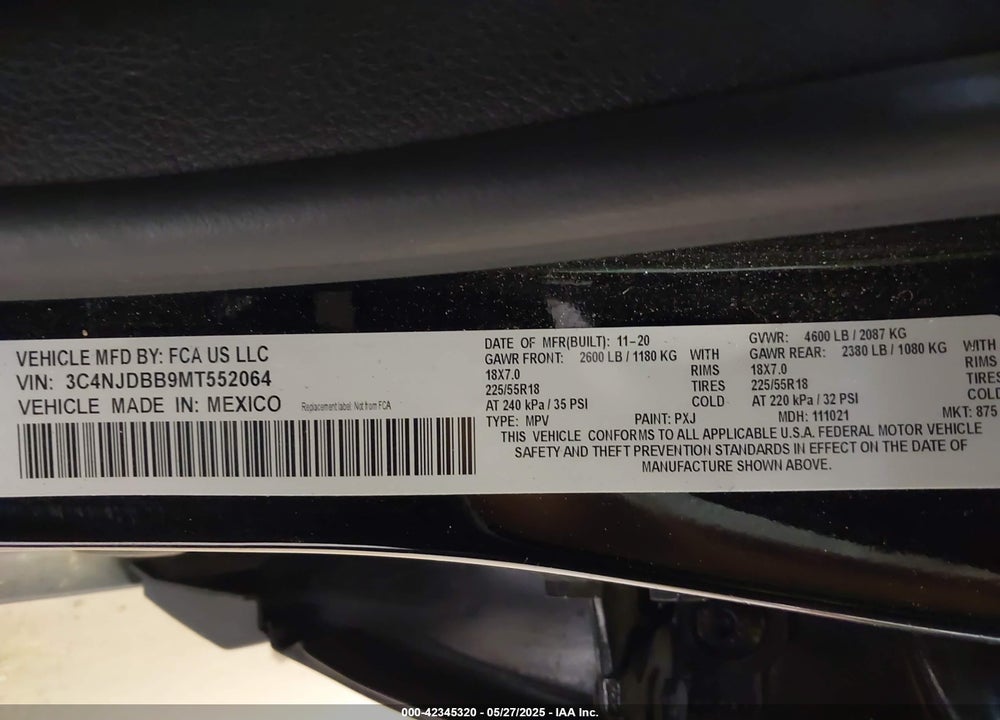 2021 JEEP COMPASS VIN: 3C4NJDBB9MT552064