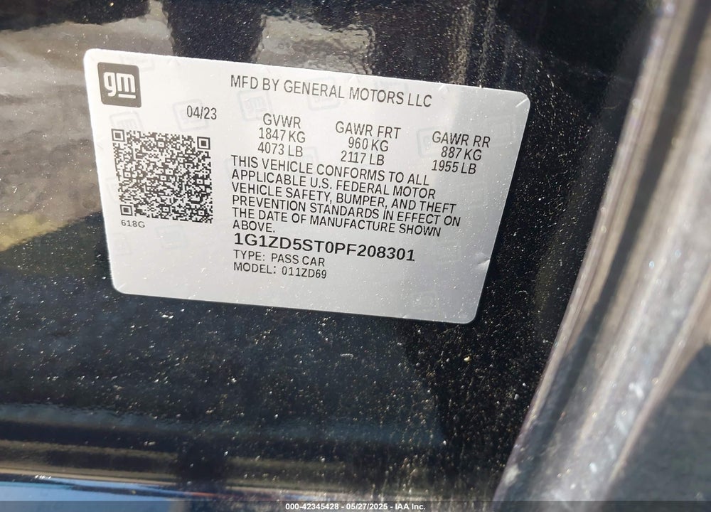 2023 CHEVROLET MALIBU FWD 1LT VIN: 1G1ZD5ST0PF208301