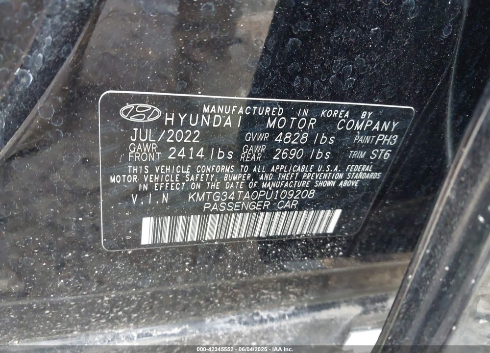 2023 GENESIS G70 VIN: KMTG34TA0PU109208