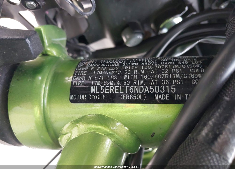 2022 KAWASAKI ER650 L VIN: ML5EREL16NDA50315