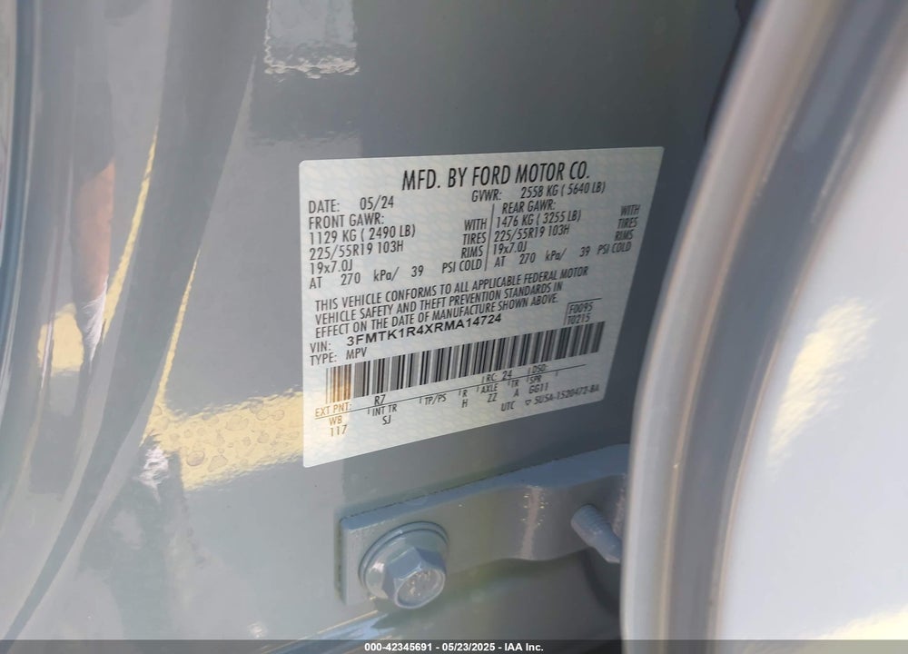 2024 FORD MUSTANG MACH-E SELECT VIN: 3FMTK1R4XRMA14724