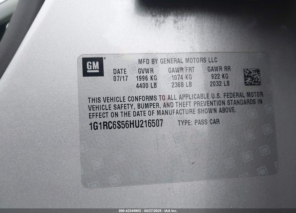 2017 CHEVROLET VOLT VIN: 1G1RC6S56HU216507
