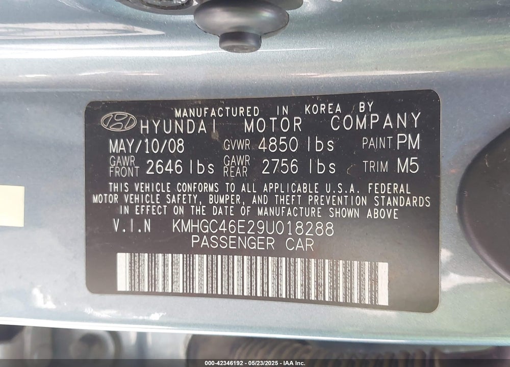 2009 HYUNDAI GENESIS VIN: KMHGC46E29U018288
