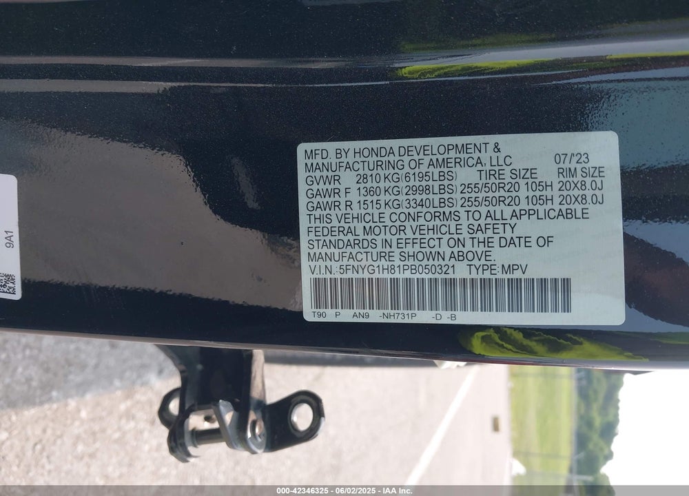2023 HONDA PILOT VIN: 5FNYG1H81PB050321
