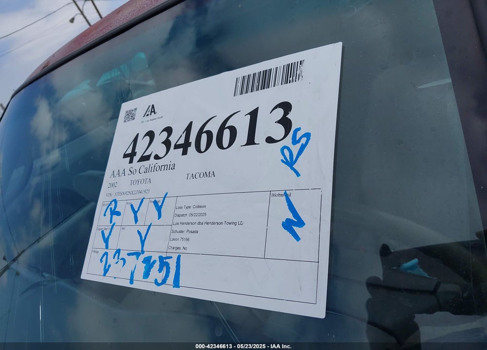 2002 TOYOTA TACOMA PRERUNNER V6 VIN: 5TESN92NX2Z041925
