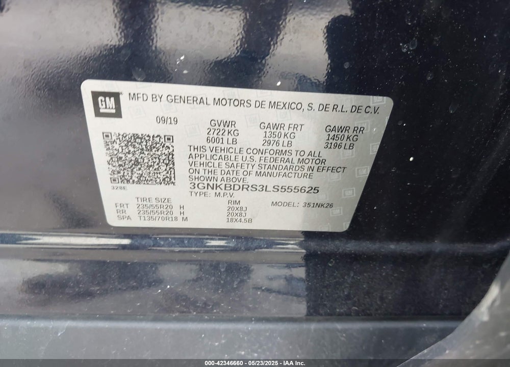 2020 CHEVROLET BLAZER VIN: 3GNKBDRS3LS555625