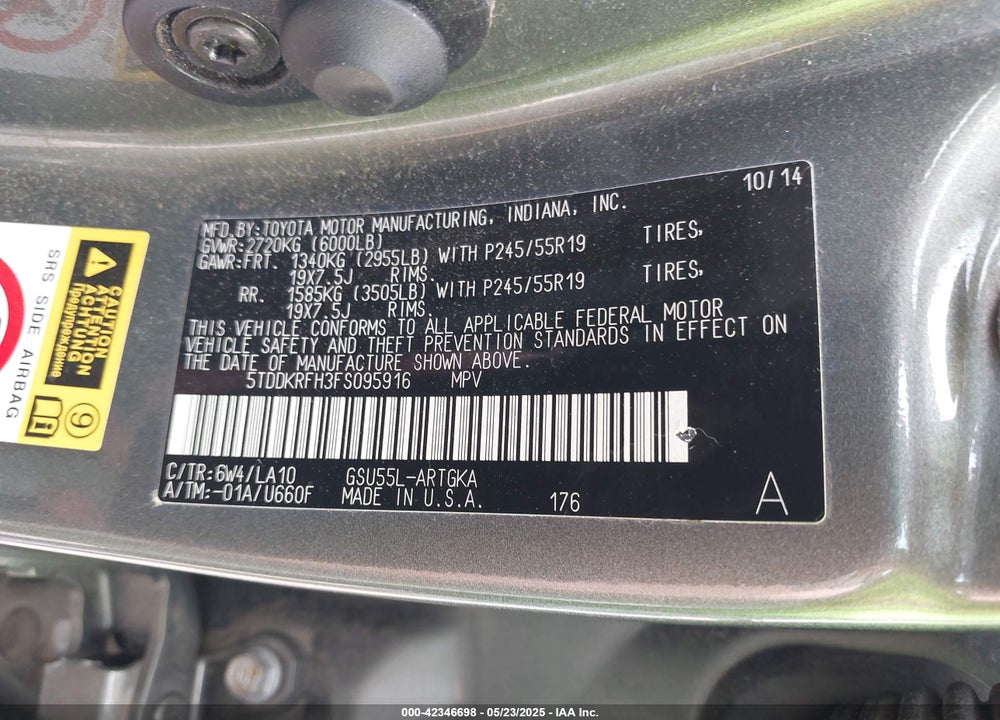 2015 TOYOTA HIGHLANDER VIN: 5TDDKRFH3FS095916