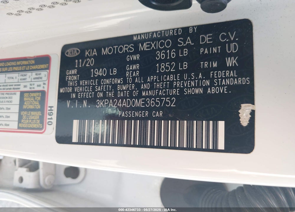 2021 KIA RIO VIN: 3KPA24AD0ME365752