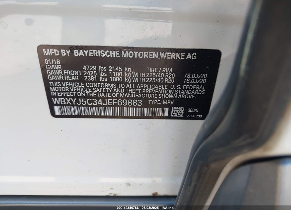 2018 BMW X2 XDRIVE28I VIN: WBXYJ5C34JEF69883