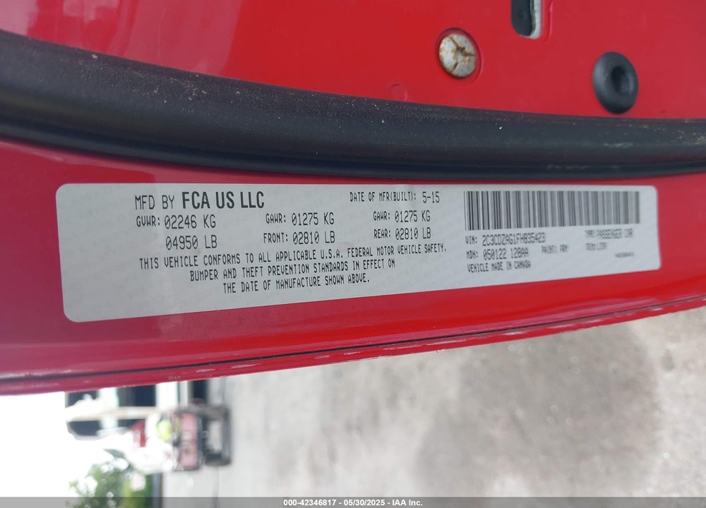 2015 DODGE CHALLENGER VIN: 2C3CDZAG1FH835423