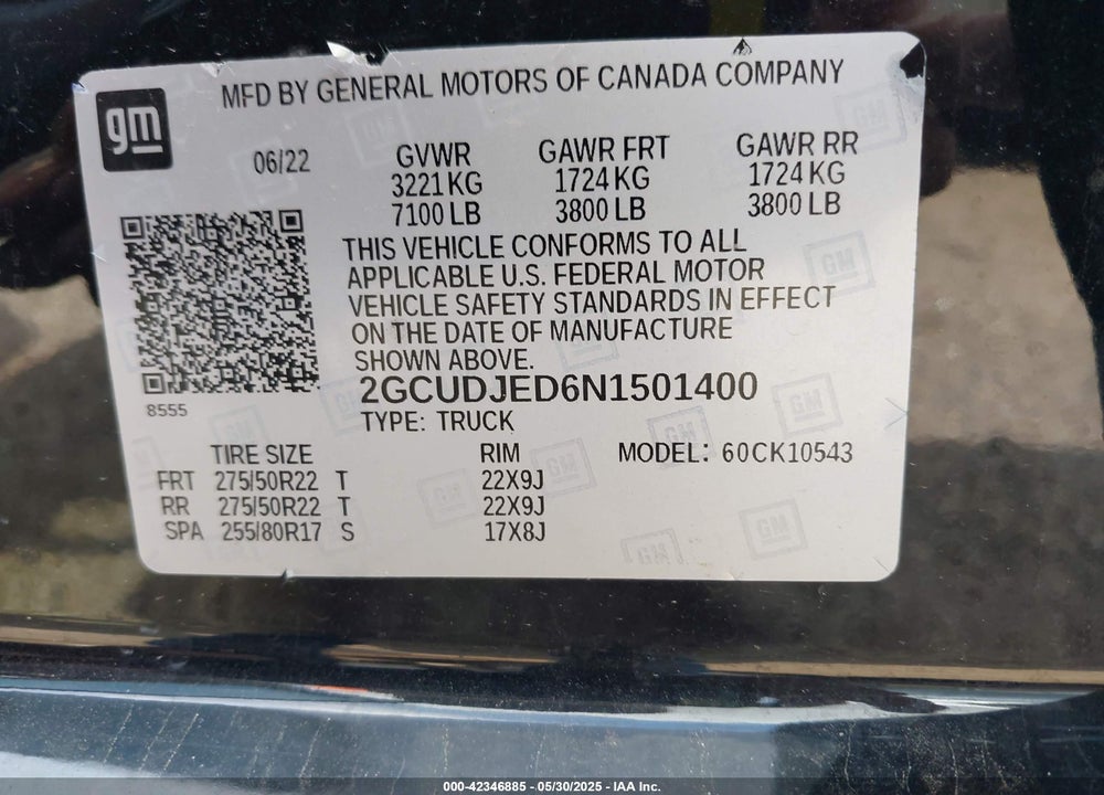 2022 CHEVROLET SILVERADO 1500 VIN: 2GCUDJED6N1501400