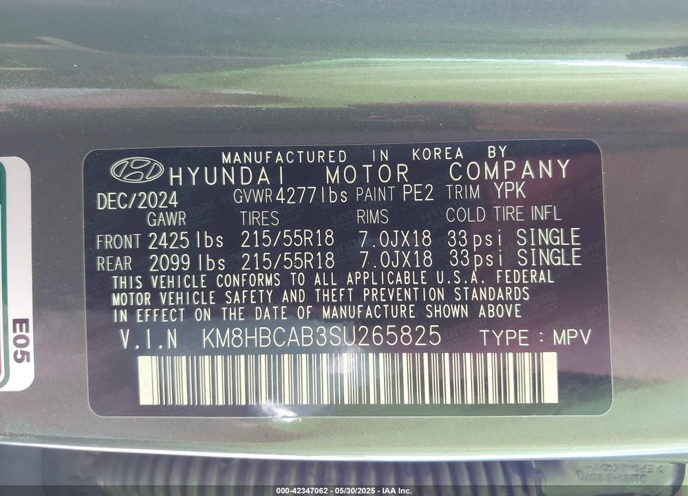 2025 HYUNDAI KONA VIN: KM8HBCAB3SU265825