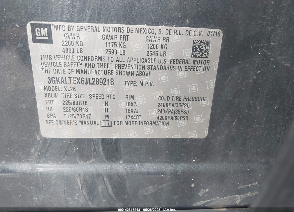 2018 GMC TERRAIN VIN: 3GKALTEX6JL289218