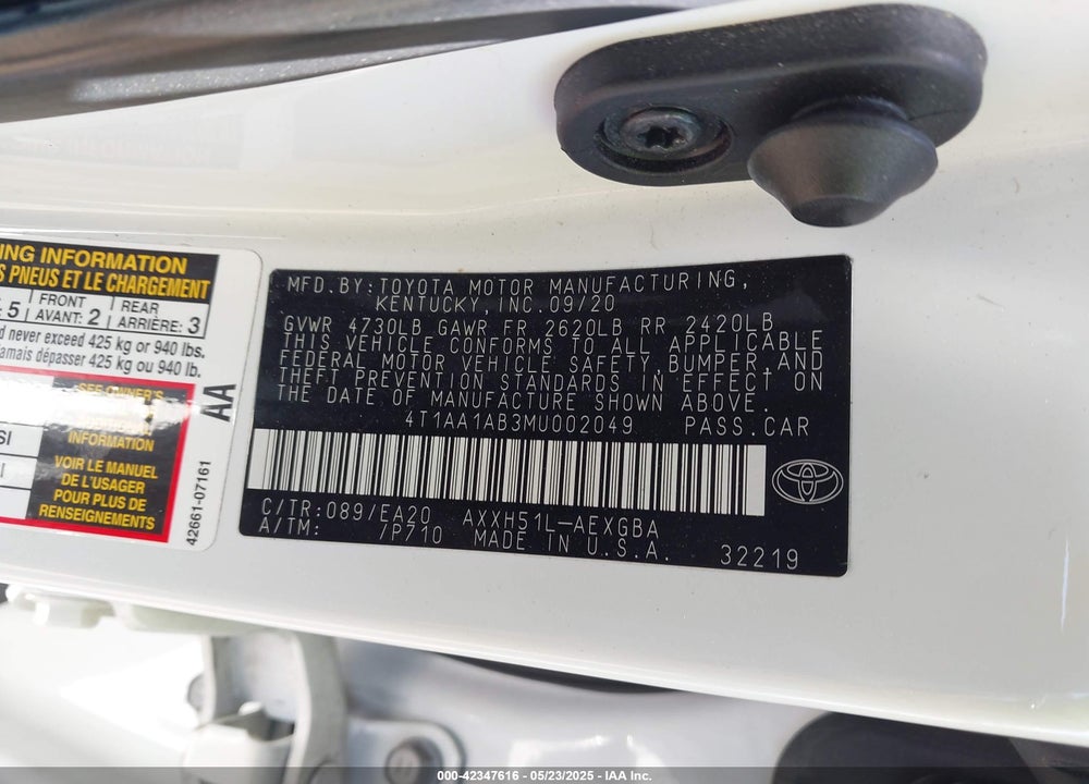 2021 TOYOTA AVALON VIN: 4T1AA1AB3MU002049