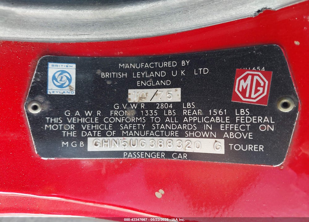 1976 MG B VIN: GHN5UG388320G