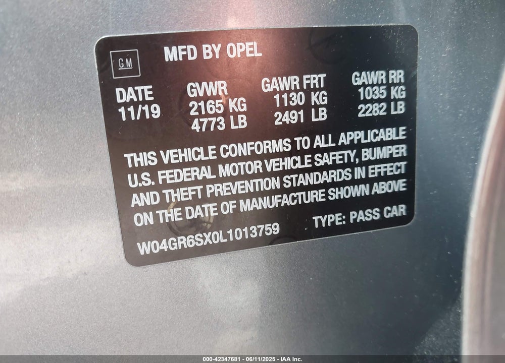 2020 BUICK REGAL SPORTBACK AWD ESSENCE VIN: W04GR6SX0L1013759