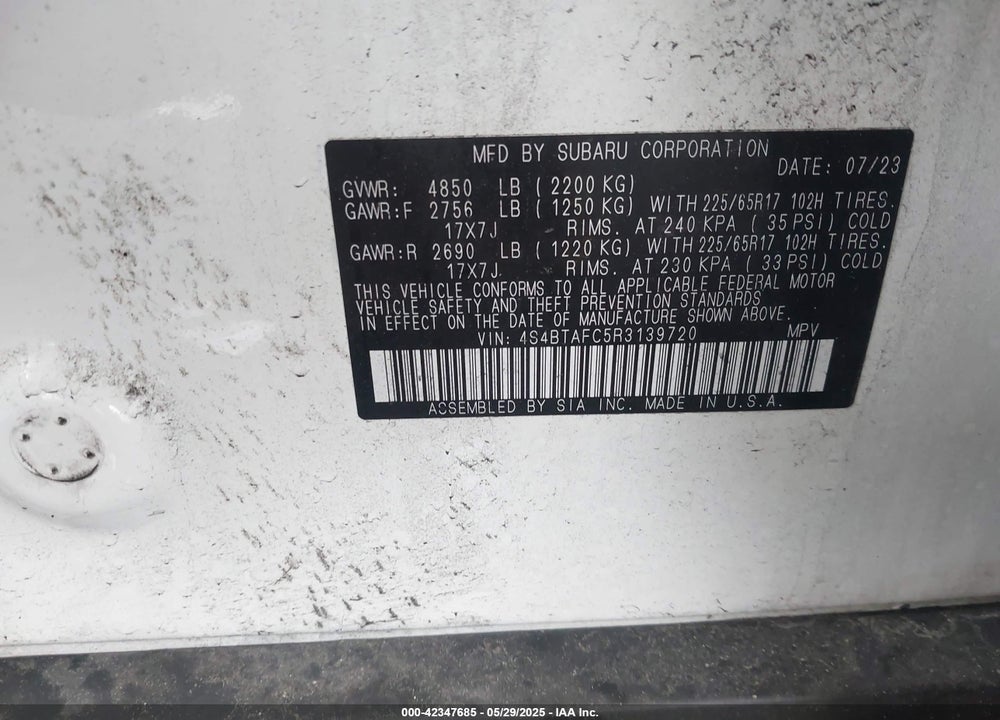 2024 SUBARU OUTBACK PREMIUM VIN: 4S4BTAFC5R3139720