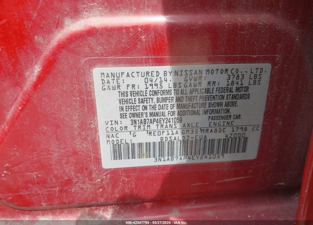 2014 NISSAN SENTRA VIN: 3N1AB7AP4EY241059