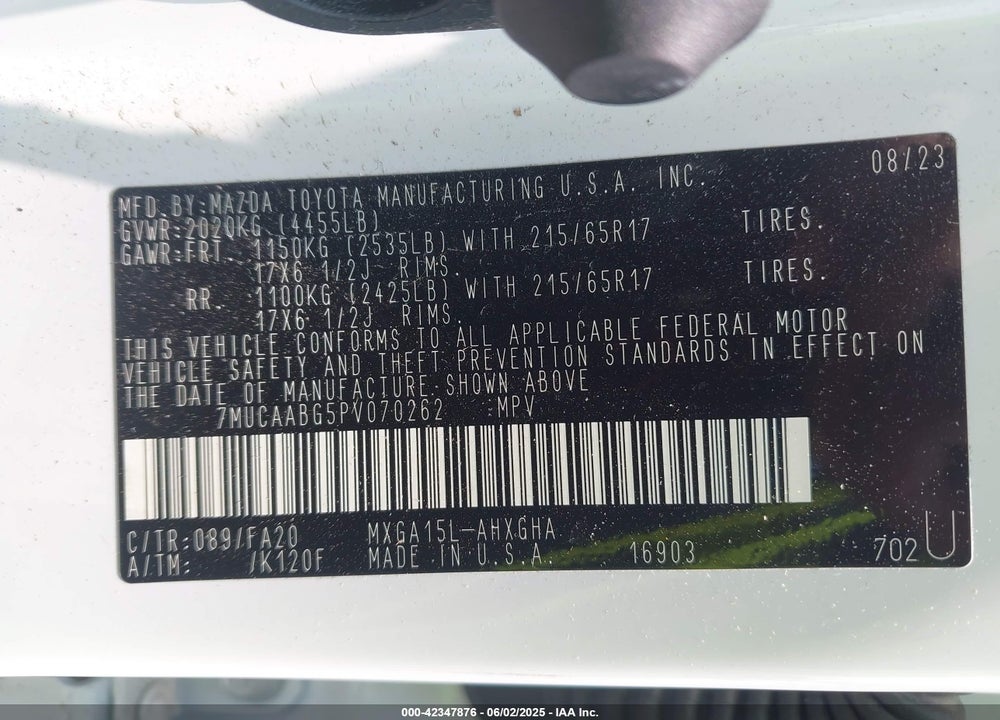 2023 TOYOTA COROLLA CROSS VIN: 7MUCAABG5PV070262