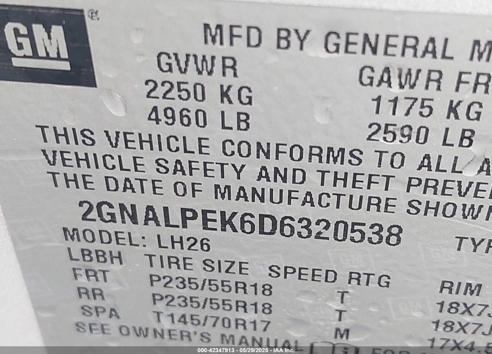 2013 CHEVROLET EQUINOX 2LT VIN: 2GNALPEK6D6320538