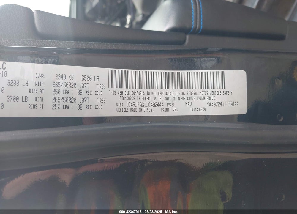2018 JEEP GRAND CHEROKEE VIN: 1C4RJFAG1JC492444