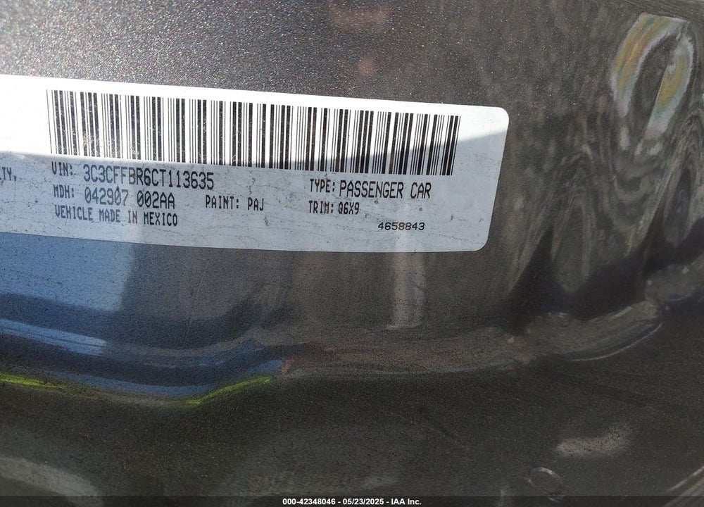 2012 FIAT 500 VIN: 3C3CFFBR6CT113635