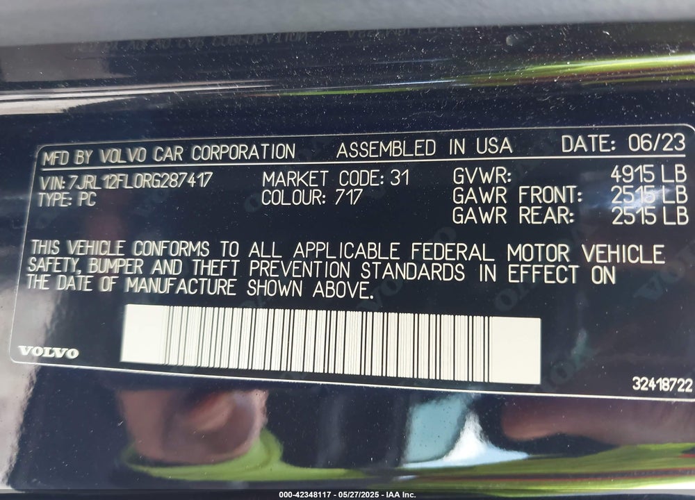 2024 VOLVO S60 VIN: 7JRL12FL0RG287417