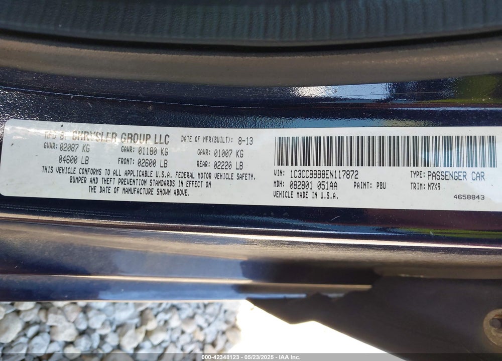 2014 CHRYSLER 200 VIN: 1C3CCBBB8EN117872